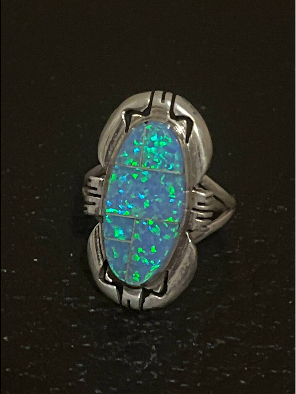 Navajo handmade sterling silver opal ring size 9